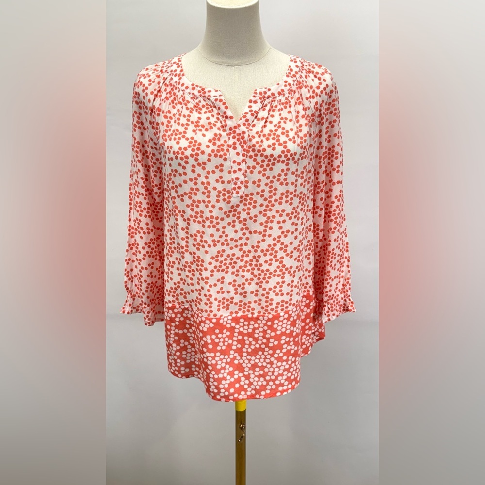 BODEN Women's orange polka dot pattern long sleeve Blouse size 10